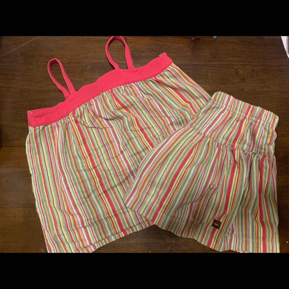 Striped tank and skirt with built in shorts